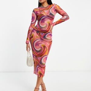ASOS Multicolor Swirl Long Sleeve Dress